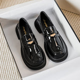 Xajzpa - 2023 spring new women's loafers High heel Black leather shoes Fashionable metal decoration Party and commuter wear Large size 43