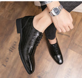 Xajzpa - Oxford Shoes Men Shoes PU Solid Color Classic Business Casual Party Retro Crocodile Pattern Lace-up Fashion Dress Shoes CP021