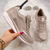 Xajzpa - Women's Shoes Silver Sneakers Zipper Thick Bottom Sneakers Women's Shoes Casual Lace-up Tenis Feminino Zapatos De Mujer