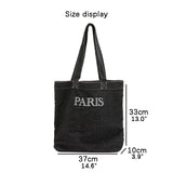 Xajzpa - Denim Tote Bag for Women 2023 Fashion Solid Color Shoulder Bags Girl Simple Large Capacity Embroidered Letters Designer Handbags