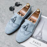 Xajzpa - Loafers Men Shoes Faux Suede Solid Color Fashion Business Casual Wedding Party Classic Fringe Brogue Hollow Dress Shoes CP020