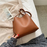 Xajzpa - PU Leather Women Bucket Shoulder Bag Brand Luxury Solid Color ladies Handbags Casual Female Crossbody bags bolsas totes