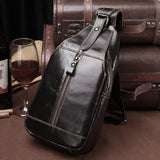 Xajzpa - Men Cross Backpack Sling Bag Shoulder Chest Pack Oil Wax Cowhide Trend Travel Male Genuine Leather Messenger Crosbody Side Bags