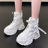 Xajzpa - Fashion Women Chunky Platform Motorcycle Boots White Lace Up Thick Bottom Shoes Woman Autumn Winter Ankle Botas De Mujer