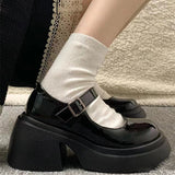Xajzpa - Platform Mary Jane Shoes 2023 New Women's Shoes Women Thick Heels Trendy Street Lolita Shoes Round Toe Ankle Strap Shoes Pumps