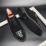 Xajzpa - Men Shoes Punk Rivet Black Lace-up Breathable Casual Fashion Handmade Shoes for Men Dress Shoes