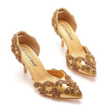 Xajzpa - Woman's High Heels Female Single Sandals Gold Elegant 7cm Pointed Toe Stiletto Bride Wedding Shoes