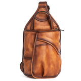 Xajzpa - Genuine Leather Sling Backpack Men Chest Cross body Bag Travel Retro Real Cowhide Messenger Single Side Bag Rucksack Knapsack