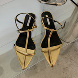 Xajzpa - New Brand Women Sandal Fashion Narrow Band Flat Heel Ladies Gladiator Shoes Pointed Toe Ankle Buckle Zapatos Muje