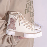 Xajzpa - Bear Canvas Sneakers Fashion Print Woman Flats Autumn Students Daily Wear Casual Korea Style Cartoon Ladies Footwear