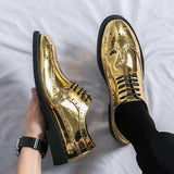 Xajzpa - New In Gold Brogue Shoes for Men Wedding Lace-up Spring Autumn Size 38-46 Handmade Men Shoes Men Dress Shoes