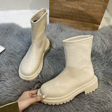 Xajzpa - Autumn Winter Women Ankle Boot Fashion Square Toe Back Zipper Ladies Keep Warm Short Boots Casual Square Low Heel Shoes