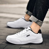 Xajzpa - Leather Men's Sneakers Lightweight Breathable Shoes Men Comfortable Walking White Sneakers Male Lace-up Tennis Causal Shoes