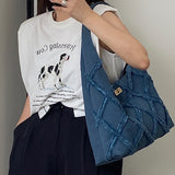 Xajzpa - Simple Denim Tote Bags for Women 2023 Fashion Solid Color Shoulder Bags Autumn And Winter Girl Diamond Lattice Designer Handbags