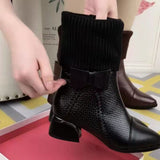 Xajzpa - New Style Short Boots Women Stitching Knitted Stretch Boots Retro Martins Boots Women Socks Shoes Stretch All-match Thin Botas