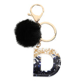 Xajzpa - Black Pompom Letter Keychain Glitter Gradient Resin A-Z Initials Alphabet Keyring Pendant Women Handbag Phone Decorative Gift