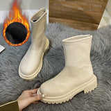Xajzpa - Autumn Winter Women Ankle Boot Fashion Square Toe Back Zipper Ladies Keep Warm Short Boots Casual Square Low Heel Shoes