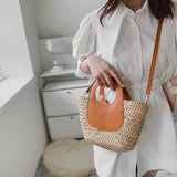Xajzpa - Straw Summer Beach Bag Women Vintage Handmade Woven Shoulder Bag Shell Fashion Tote Vacation Casual Bucket Bag
