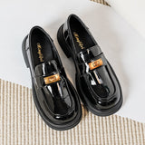 Xajzpa - 2023 spring new women's black leather shoes Black casual loafers Fashion metal design British style High bottom Large size 41-43