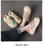 Xajzpa - Fashion Women Flat Platform Shoes Comfort Genuine Leather Mixed Colors Lace-up Casual Sneakers Ladies Zapatillas Mujer