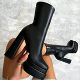 Xajzpa - New Women Platform Boots Chunky Heels Designer Shoes For Women Motorcycle Boots Side Zipper Women's Ankle Botas Femininas