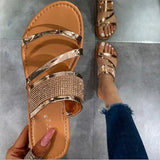 Xajzpa - Metallic Rhinestone Decor Slide Sandals