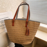 Xajzpa - Summer Fashion Female Hand-woven Straw Handbags Bohemian Large Capacity Bucket Beach Bags Women Tassel Design Shoulder Bags