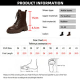 Xajzpa - Brown Pu Leather Ankle Boots for Women Autumn Winter Short Plush Motorcycle Boots Woman Vintage Lace Up Botas Shoes