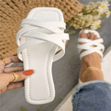 Xajzpa - Cross Strip Design Women Slippers Flat Bottom Non-slip Outdoor Beach Woman Sandals Soft Cozy Slides Summer New Shoes