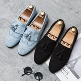 Xajzpa - Loafers Men Shoes Faux Suede Solid Color Fashion Business Casual Wedding Party Classic Fringe Brogue Hollow Dress Shoes CP020