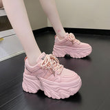 Xajzpa - Women's Pink Chunky Sneakers Breathable Platform Sports Shoes Woman Lace Up Thick Sole Casual Shoes Zapatillas Mujer
