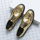 Xajzpa - New In Gold Brogue Shoes for Men Wedding Lace-up Spring Autumn Size 38-46 Handmade Men Shoes Men Dress Shoes