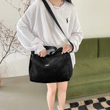 Xajzpa - Fashion Solid Color Shoulder Bag Autumn And Winter Women Cotton Simple Handbags Girl Black Large Capacity Barrel Shape Bags