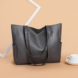 Xajzpa - Casual PU Leather Large Capacity Tote Bags for Women Fashion Solid Color Zipper Female Shoulder Bag Ladies Handbag