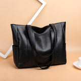 Xajzpa - Casual PU Leather Large Capacity Tote Bags for Women Fashion Solid Color Zipper Female Shoulder Bag Ladies Handbag
