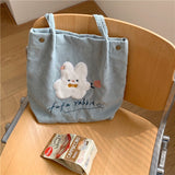 Xajzpa - Cartoon Shoulder Bag Women Canvas Large Capacity Cute Shopper Bags Girls Ins Fashion Casual Book Storage Schoolbag for Student