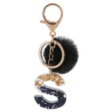 Xajzpa - Black Pompom Letter Keychain Glitter Gradient Resin A-Z Initials Alphabet Keyring Pendant Women Handbag Phone Decorative Gift