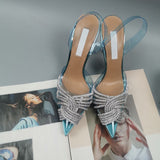 Xajzpa - New Pointed Toe Rhinestones Women Sandals Female Transparent Thin High Wedding Shoes Ladies Sexy Pu Buckle Straps Pumps
