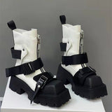 Xajzpa - 2023 New Boots Women Thick Bottom Zipper Designer Shoes for Women Fashion Belt Buckle Short Botines Autumn Winter Ankle Boots