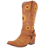 Xajzpa - Embroidered Stud Vintage Cowboy Boots