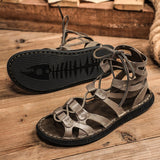 Xajzpa - Men's Summer Sandals Genuine Leather Gladiator Fashion Ankle Shoes Men Retro Flats Breathable Sandal Chaussures
