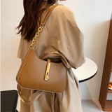 Xajzpa - Burminsa Half Moon Chain Shoulder Bags For Women Winter Trend Fashion Designer Simple Solid Color Bucket Ladies Handbags