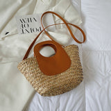 Xajzpa - Straw Summer Beach Bag Women Vintage Handmade Woven Shoulder Bag Shell Fashion Tote Vacation Casual Bucket Bag