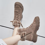 Xajzpa - Winter Shoes Women Snow Boots Thick Sole Warm Plush Cold Winter Shoes Genuine Leather Suede Women Ankle Boots A4112