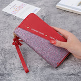 Xajzpa - Long Wallet For Women Patchwork Sequin Clutch Bag Glitter Pu Leather Lady Phone Bag Card Holder Coin Purse Female Wallets