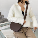 Xajzpa - Retro Solid Color Saddle Bag High Quality Leather Shoulder Bags for Women 2023 New Simple Ladies Crossbody Bag Designer Handbags