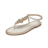 Xajzpa - Female Flats Shoes 2023 Summer Women's Sandals Fashion Sweet Pearl Decoration Outside Casual Beach Holiday Big Size  Sandalias