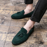 Xajzpa - Fashion Loafers Men Shoes Classic Business Casual Wedding Party Daily Retro Round Toe Tassel Faux Suede Solid Color Dress Shoes