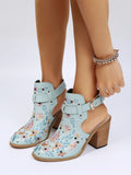 Xajzpa - Vintage Floral Embroidery Round Toe Ankle Bootie