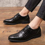 Xajzpa - Oxford Shoes Men Shoes PU Solid Color Classic Business Casual Party Retro Crocodile Pattern Lace-up Fashion Dress Shoes CP021